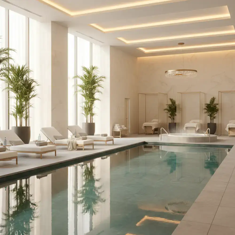 Luxurious indoor pool and spa area